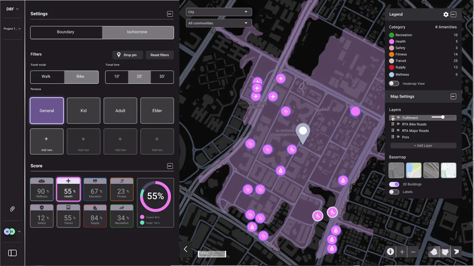 City Planning with DBF Engine