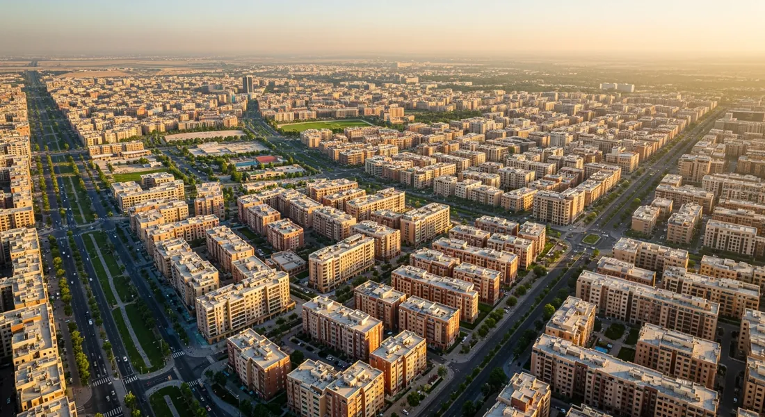 Aerial view of planned residential city